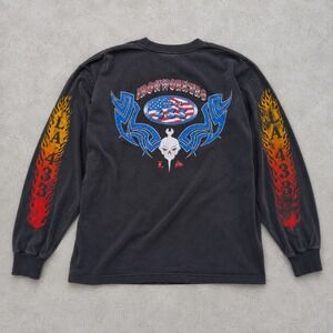 Ironworkers Los Angeles Flame Long Sleeve Pocket Tee Black L 90s harley davidson